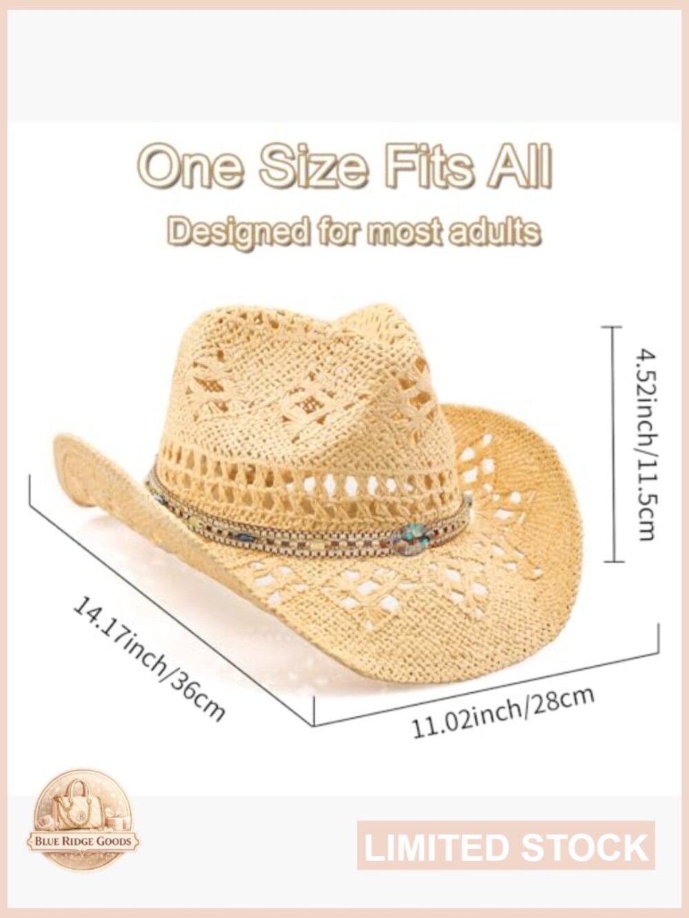 Straw Wide Brim Cowboy Hat Classic Western Shapeable Adjustable Unisex - Picture 2 of 7